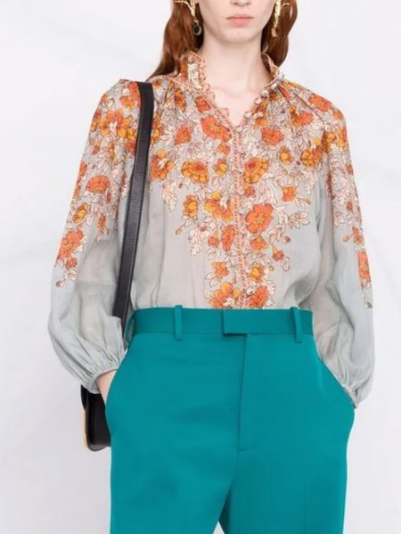 

Vacation Regular Fit Raglan Sleeve Floral Shirt, As picture, Tops