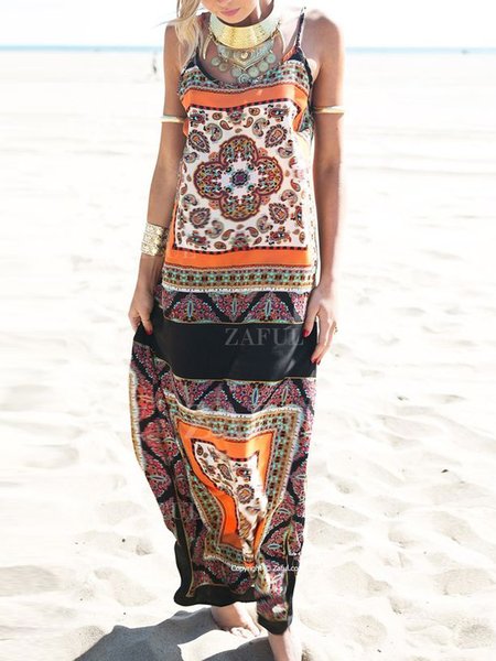 

Loosen Tribal Boho Short sleeve Woven Dress, As picture, Maxi Dresses