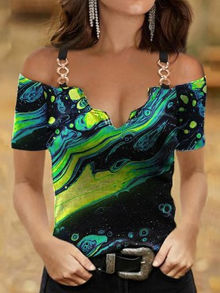 

Spaghetti Regular Fit Ombre Vacation Short sleeve tops, Black, T-Shirts