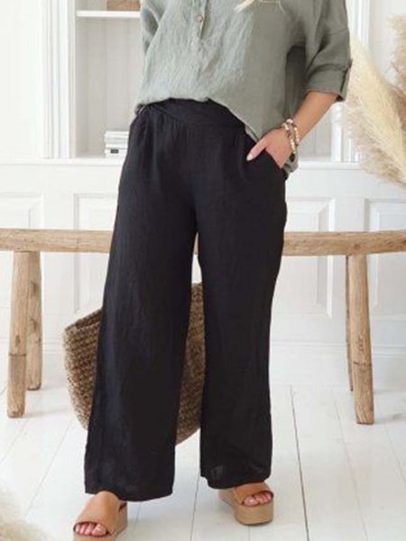 

Line Casual Pockets Wide Leg Pants, Black, Pants