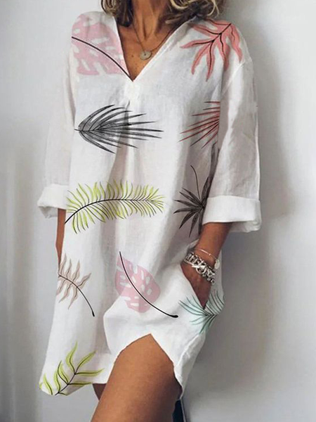 

V Neck Dresses, White, Mini Dresses