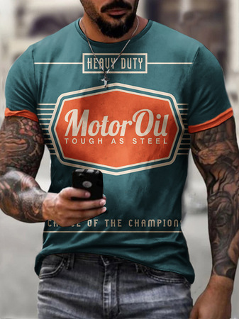 Casual Letters & Geometric Collection Digital Print Short Sleeve T-Shirt, As picture, T-shirt