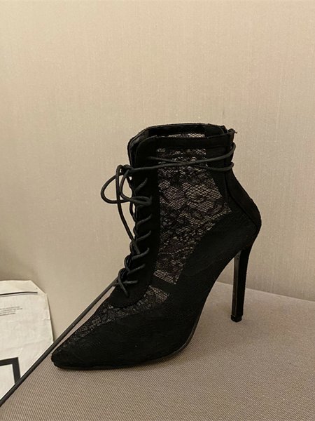 Women's Flower Lace Sexy Nightclub Party Stiletto Heels, Black, Sandals