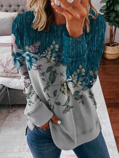 

Floral Print Designer Spring New Women's Crew Neck Sweatershirt, Multicolor, Sweatshirts & Hoodies