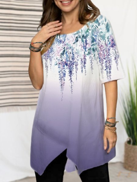 Floral Crew Neck Shirts & Tops, White, T-Shirts