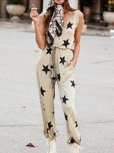 

Casual Star Pockets Jumpsuit & Romper, Beige, Jumpsuits