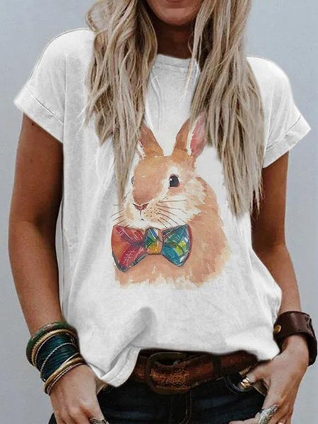 

Loosen Animal Short Sleeve T-shirt, White, T-Shirts