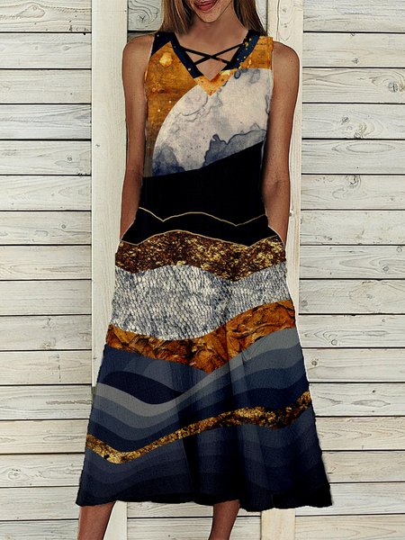 

Gradient Print Designer Spring New Women's Sleeveless Dress, Multicolor, Boho dresses