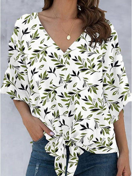 

Floral Cotton Blends Casual Shirts & Tops, Green, Shirts & Blouses