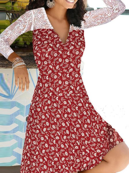 

Floral Vacation Loosen V Neck Midi Dresses, Flower, Mini Dresses