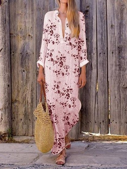 

Deep V Floral Casual Dresses, Pink, Dresses