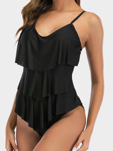 

Layered Ruffle Skirt Swimsuit Plus Size, Black, One-Pieces