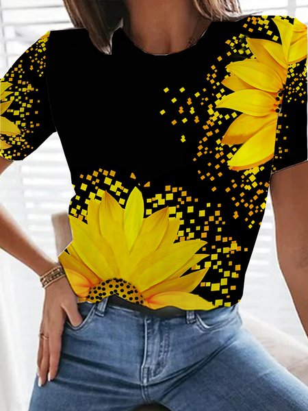 

Color Block Loosen Vacation Shirts & Tops, Multicolor, T-Shirts