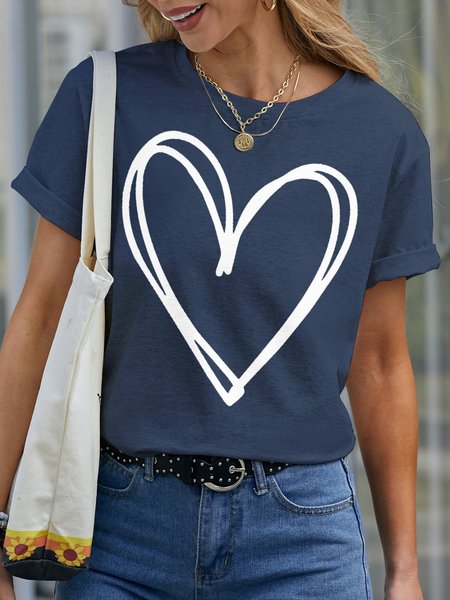 

Double Heart Women's Short Sleeve T-shirt, Navyblue, T-shirts