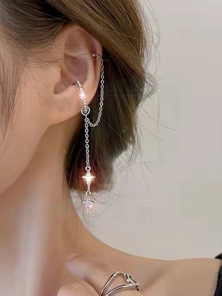 

Star Chain Rhinestone Earrings Ear Cuff, As picture, Earrings