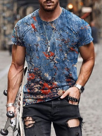 

Casual Oil Painting Series Digital Printing Short Sleeve T-Shirt, As picture, T-shirt