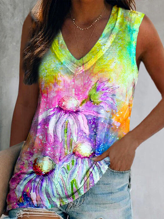 

Cotton Blends Floral V Neck Vests, Multicolor, Tanks & Camis
