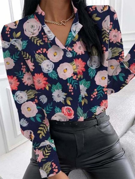 

Floral Long Sleeves Plus Size Casual Shirt Tops, Multicolor, Blouses & Shirts