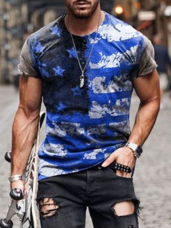 

Casual Flag Collection Digital Print Short Sleeve T-Shirt, As picture, T-shirt