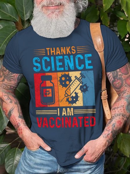 

Vaccinated Short Sleeve Crew Neck Short sleeve T-shirt, Navy blue, T-shirts
