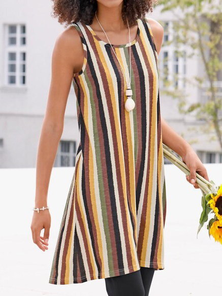 

Striped Casual Cotton Blends Short sleeve Knit Dress, Multicolor, Mini Dresses