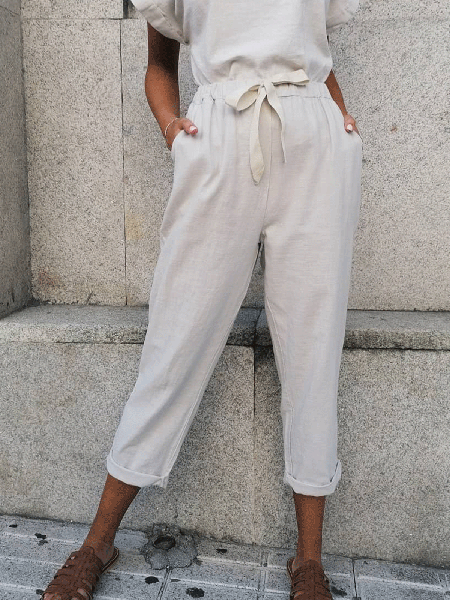 

Cotton Loosen Solid Pants, White, Pants