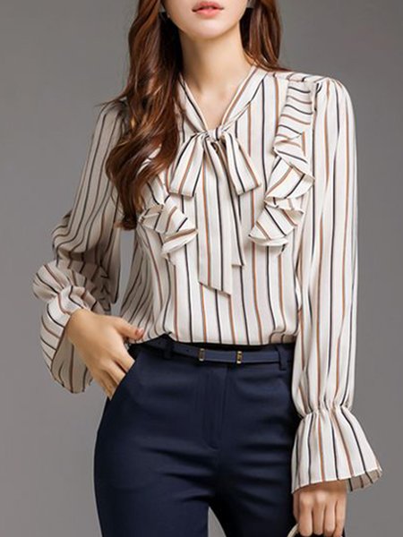 

Regular Fit Tie Neck Elegant Daily Top, Apricot, Tops
