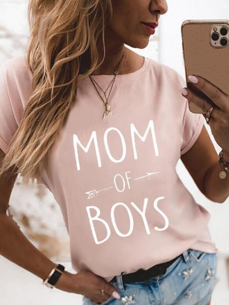 

Casual Short Sleeve Round Neck Plus Size Printed Tops T-shirts, Pink, T-Shirts