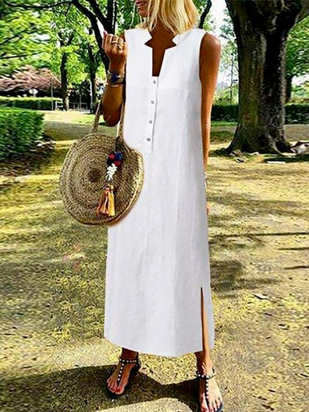 

Cotton Blends V Neck Vacation Dresses, White, Dresses