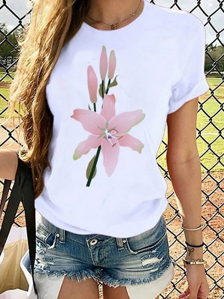

Easter Cotton Blends Casual Floral Shirts & Tops, White, Tees & T-shirts
