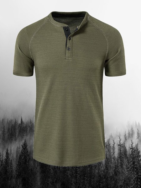 

Waffle Henley Collar Short Sleeve Tee Men's, Army green, T-shirt