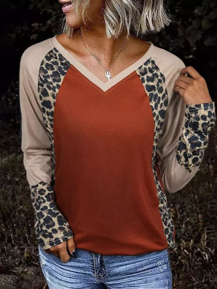 

V Neck Casual Shirts & Tops, Apricot, Long sleeve tops