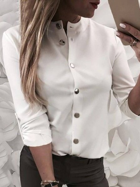 

Long Sleeve Buttoned Casual Shirts & Tops, White, Tops