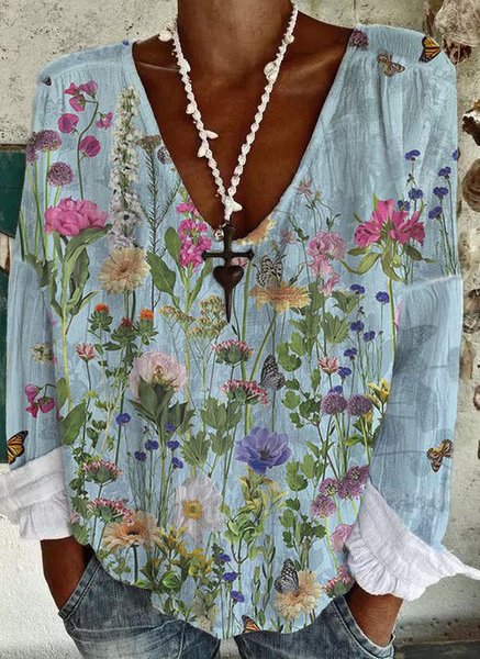 

Casual Loosen Butterfly Long sleeve tops, Blue, Blouses & Shirts