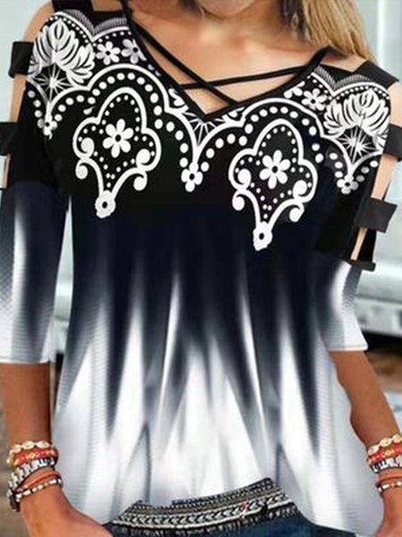 

Crew Neck Elegant Cute Dog Pattern Shirts & Tops, Black, Long sleeve tops