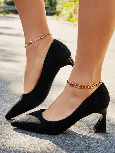 

Ladies Suede Shaped Heel Commuter Pumps, Black, Shoes