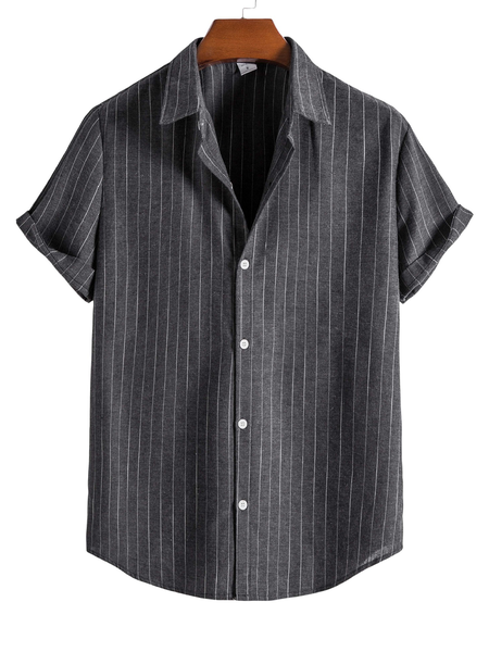 

Recreational Style Pinstripe Short-Sleeved Shirt, Deep gray, Men's Floral shirt