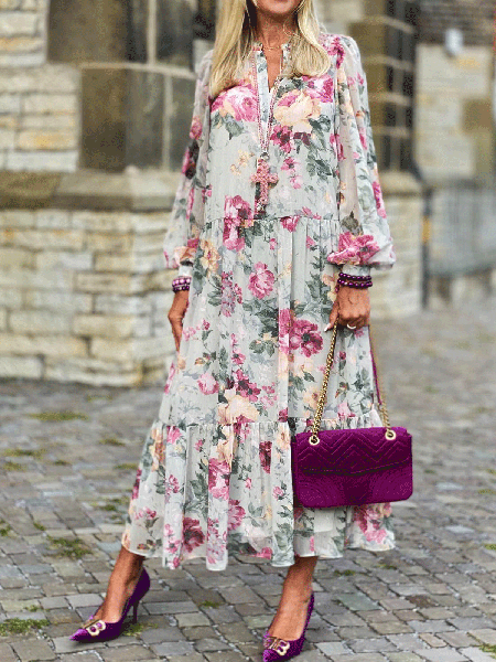 

Romantic Casual Floral Print Maxi Dress, Pink, Maxi Dresses