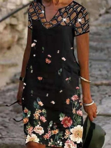 

Sweet Color Block Crew Neck Dresses, Multicolor, Floral Dresses