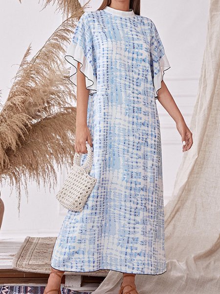 

Flared Sleeve Floral Pop Dress Gradient Tie-Dye Loose Long Dress, Blue, Maxi Dresses