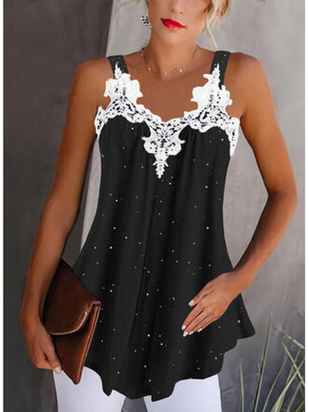 

Casual Cotton Blends V Neck Knit Tank, Black, Tanks & Camis