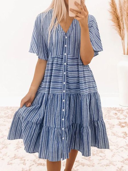 

Geometric Striped Printed Casual Dresses, Blue, Boho dresses