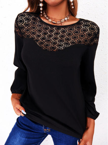 

Elegant Lace Long sleeve tops, Black, Long sleeve tops