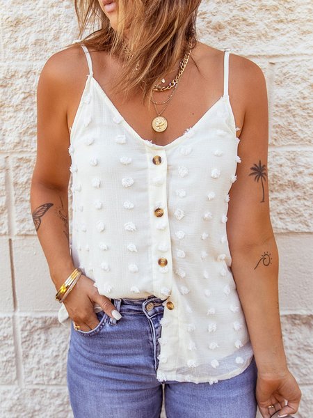 

Buttoned Casual Woven Tank, White, Tanks & Camis