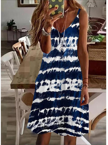 

Cotton Blends Casual V Neck Dresses, Blue, Dresses