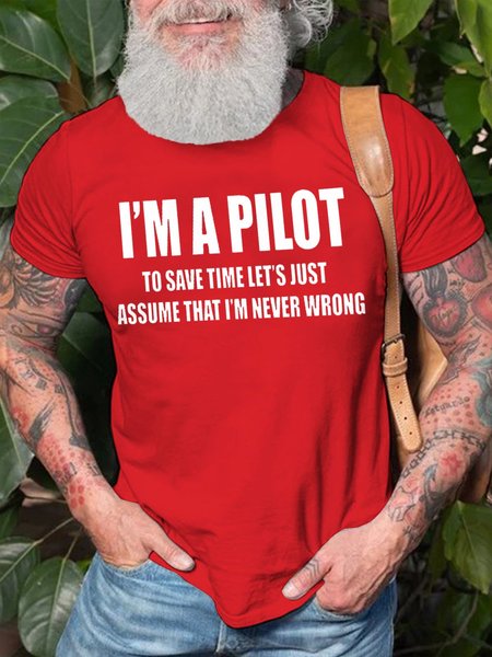 

Funny Pilot Short Sleeve Casual Short sleeve T-shirt, Red, T-shirts