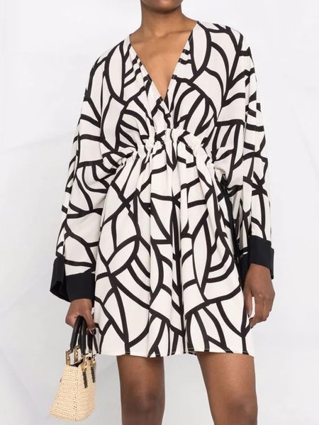 

Vacation Geo V-neck Regular fit Dress, As picture, Mini Dresses