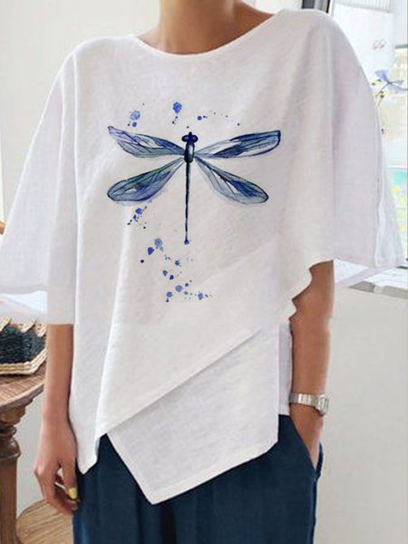 

Casual Loosen Cotton Blends Crew Neck Short sleeve tops, White, Tops