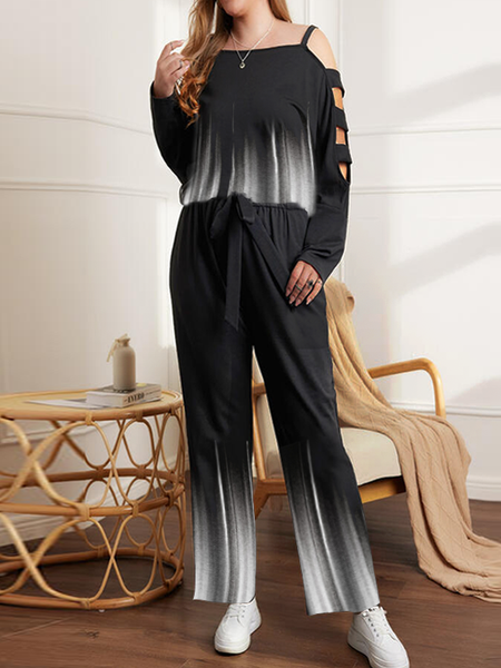 

Casual Gradient Top Pants Two Piece Set Crew Neck Ombre Loosen Two Piece Sets, Black, Suit Set