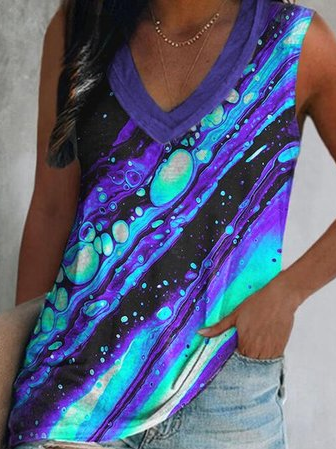 

V Neck Cotton Blends Casual Knit Tank, Multicolor, Tanks & Camis